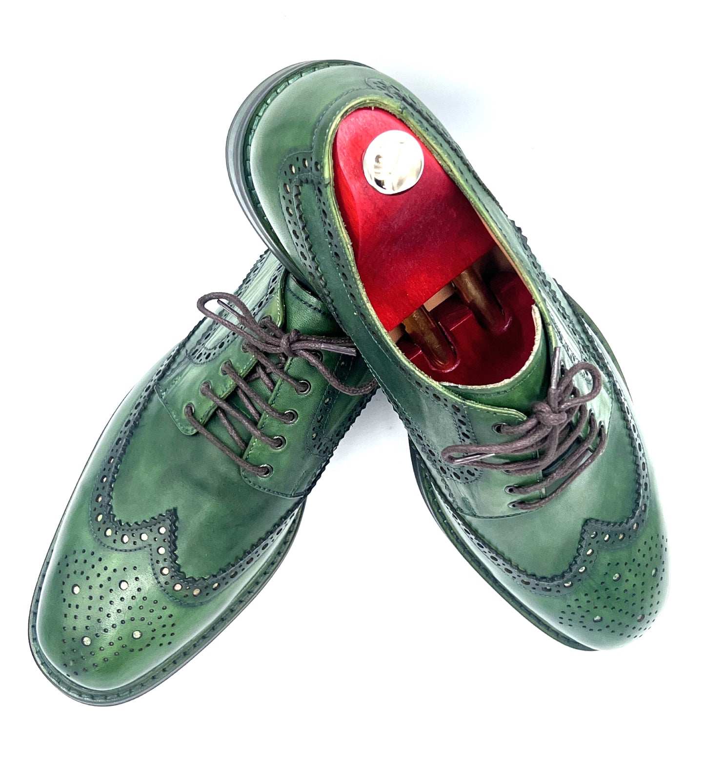Oscar William Handmade Green Patina Brogue – Rubber Studded sole
