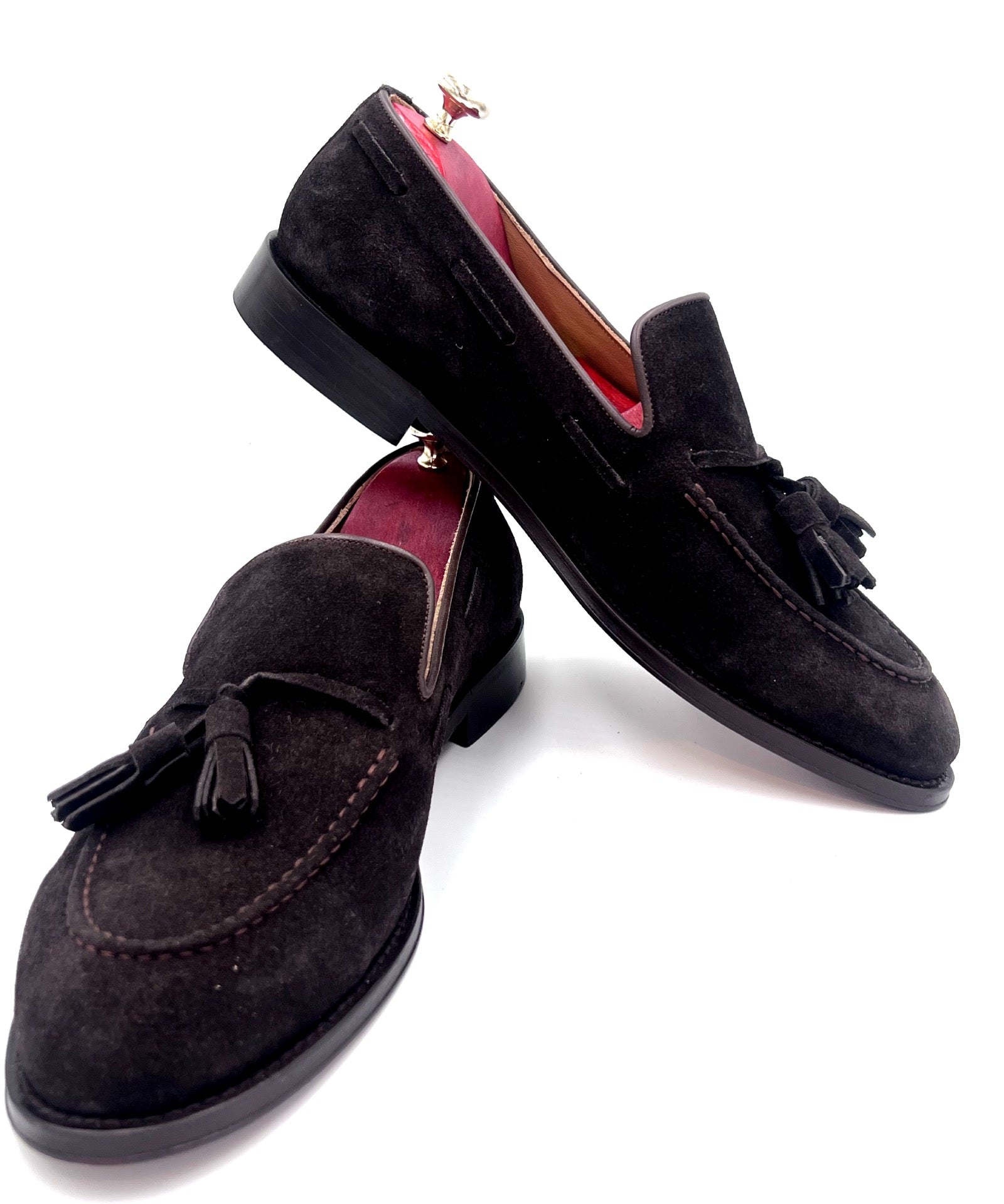 Oscar William Dark Brown Suede Tassel Loafers