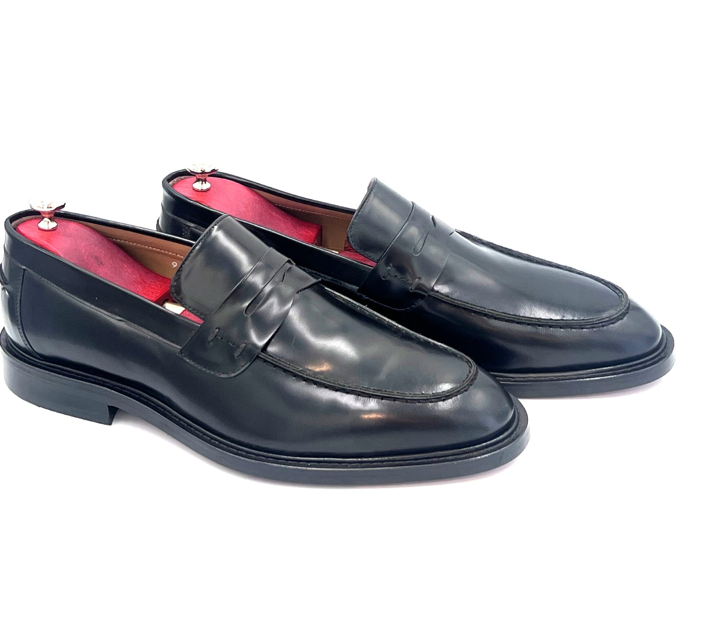 Oscar Williams High Shine Leather Penny Black Loafers