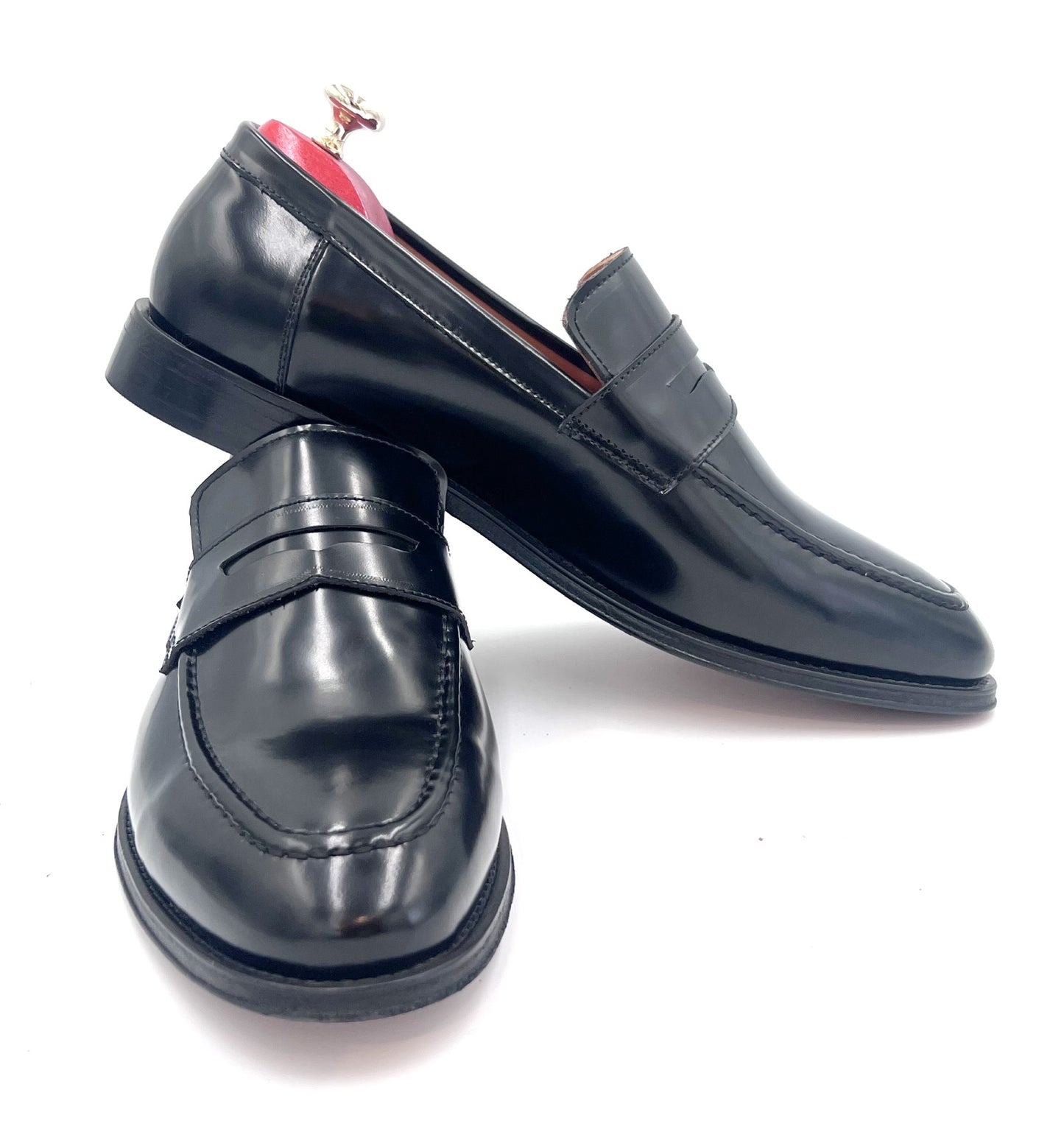 Oscar William Black High Shine Leather Penny Loafers