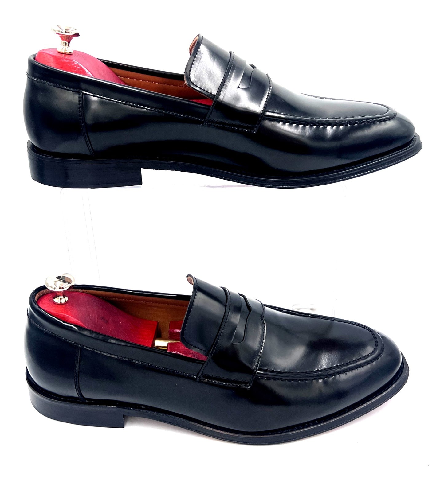 Oscar William Black High Shine Leather Penny Loafers