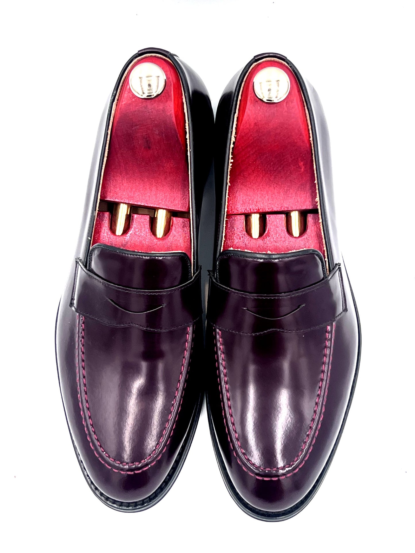 Oscar William Burgundy High Shine Penny Loafers – Leather Sole / Lining