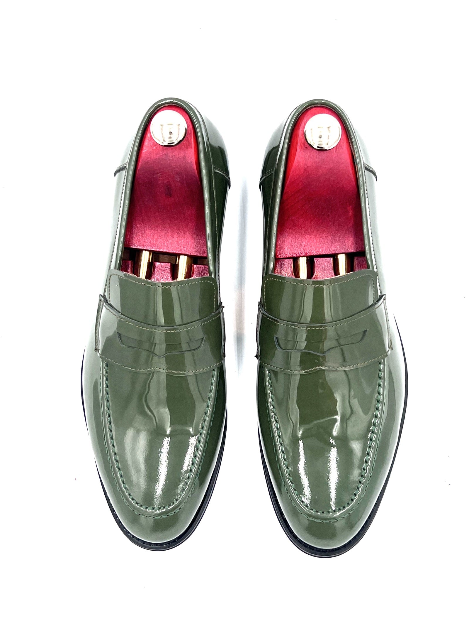 Oscar William Green Patent Leather Penny Loafers