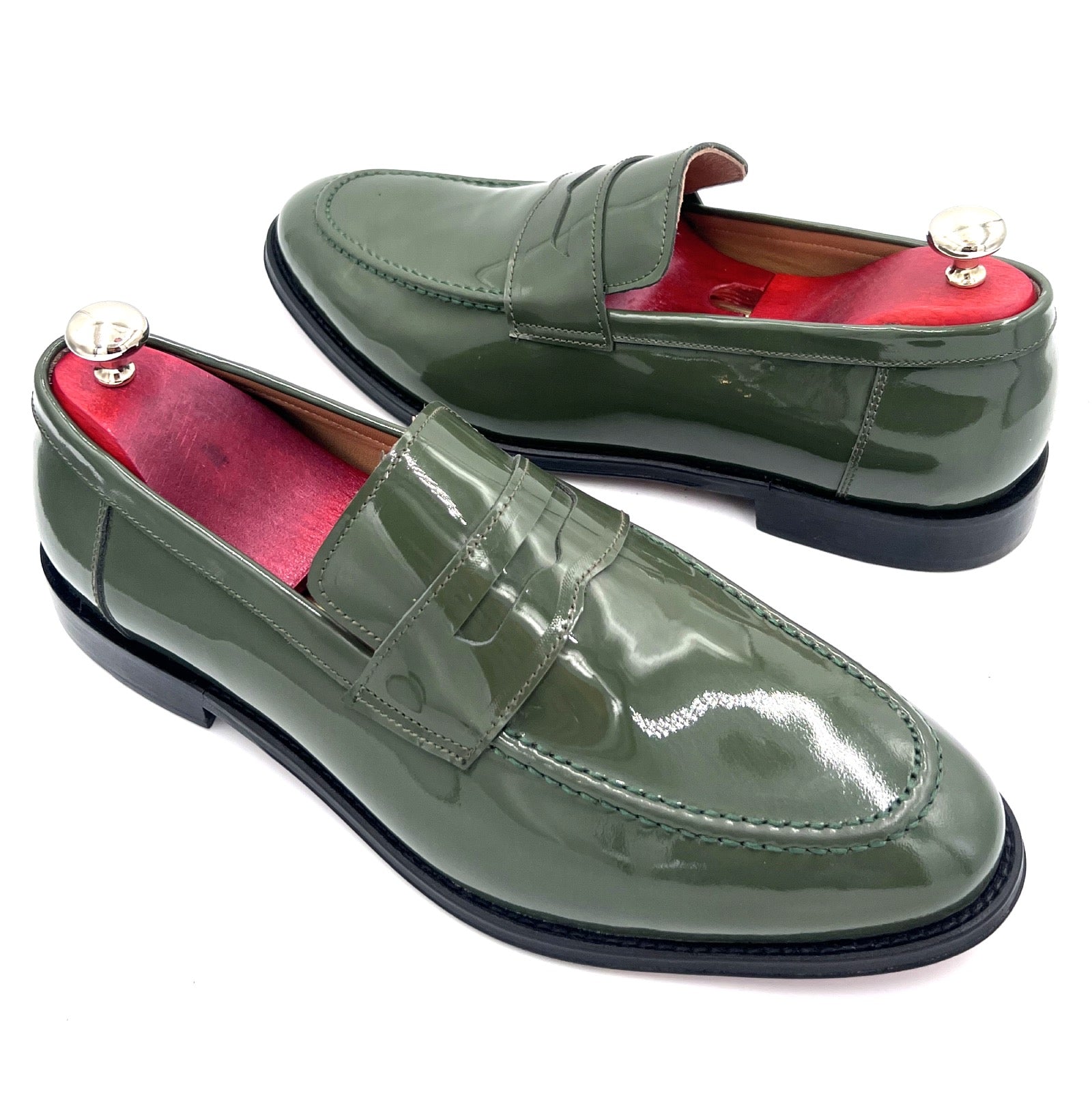 Oscar William Green Patent Leather Penny Loafers