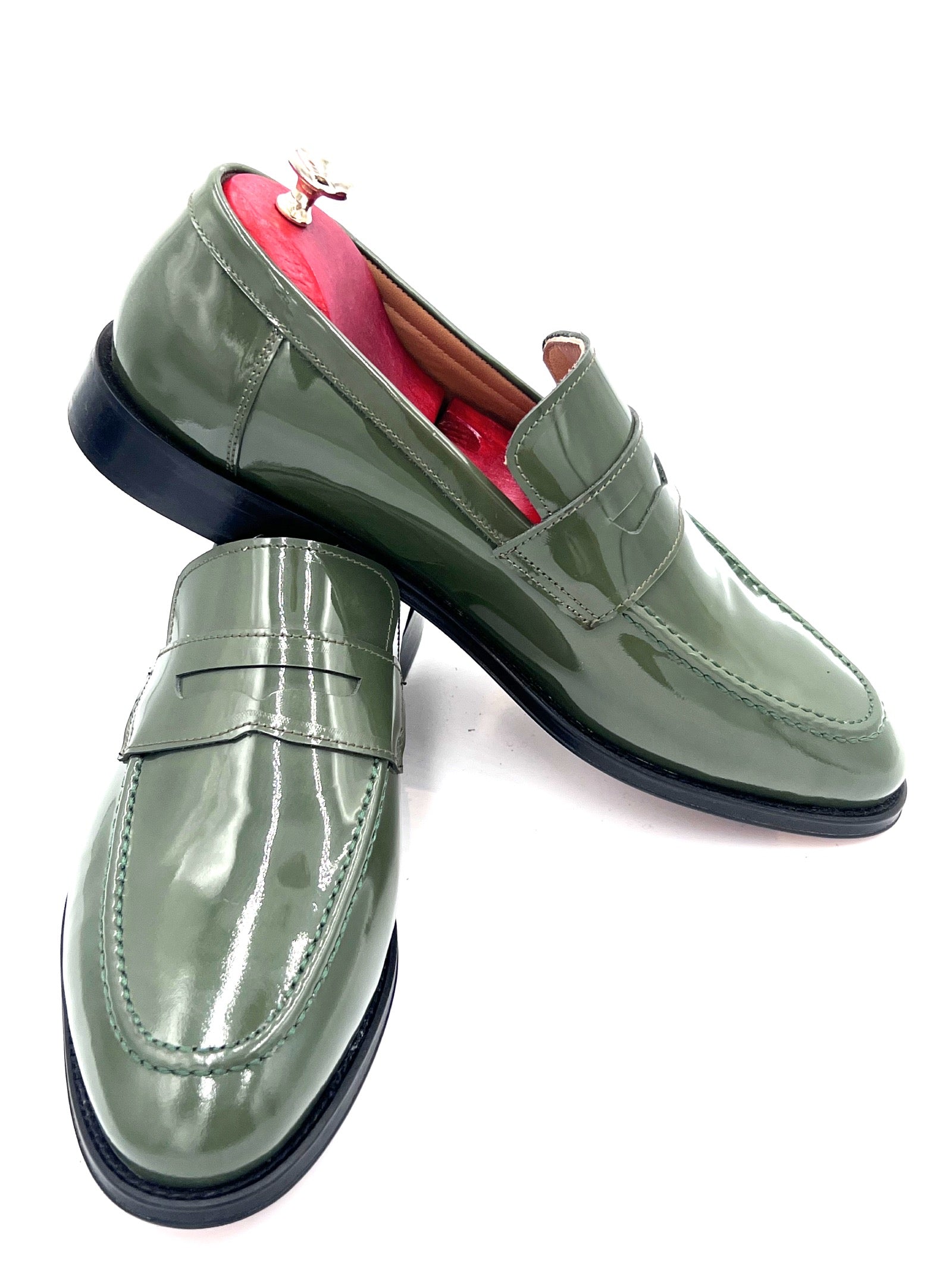 Oscar William Green Patent Leather Penny Loafers