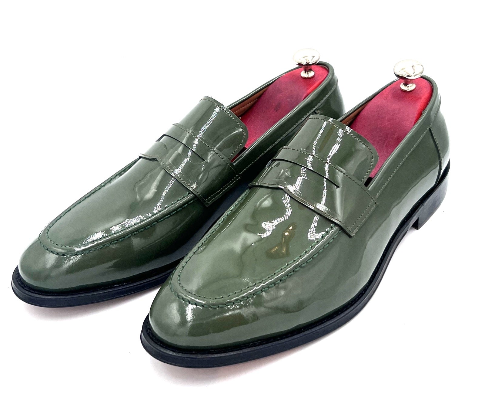Oscar William Green Patent Leather Penny Loafers