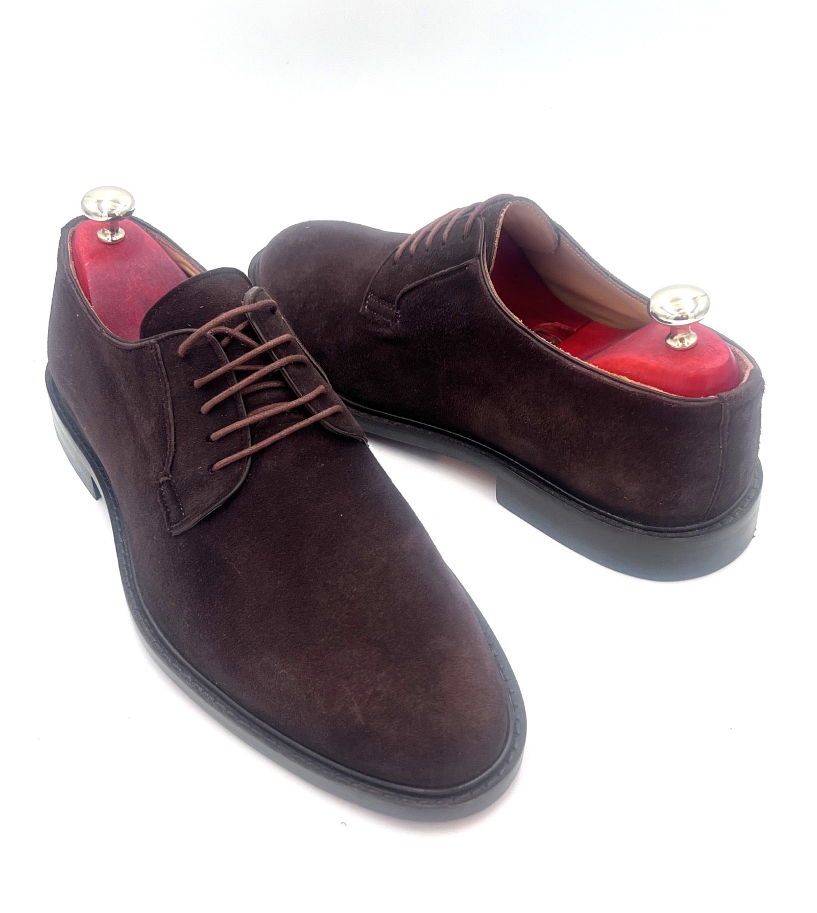 Oscar William Dark Brown Suede Derby Shoes – Leather Sole