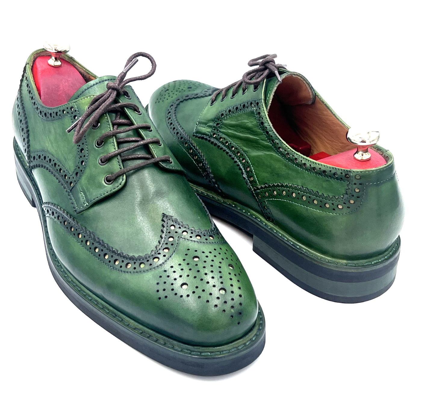 Oscar William Handmade Green Patina Brogue – Rubber Studded sole