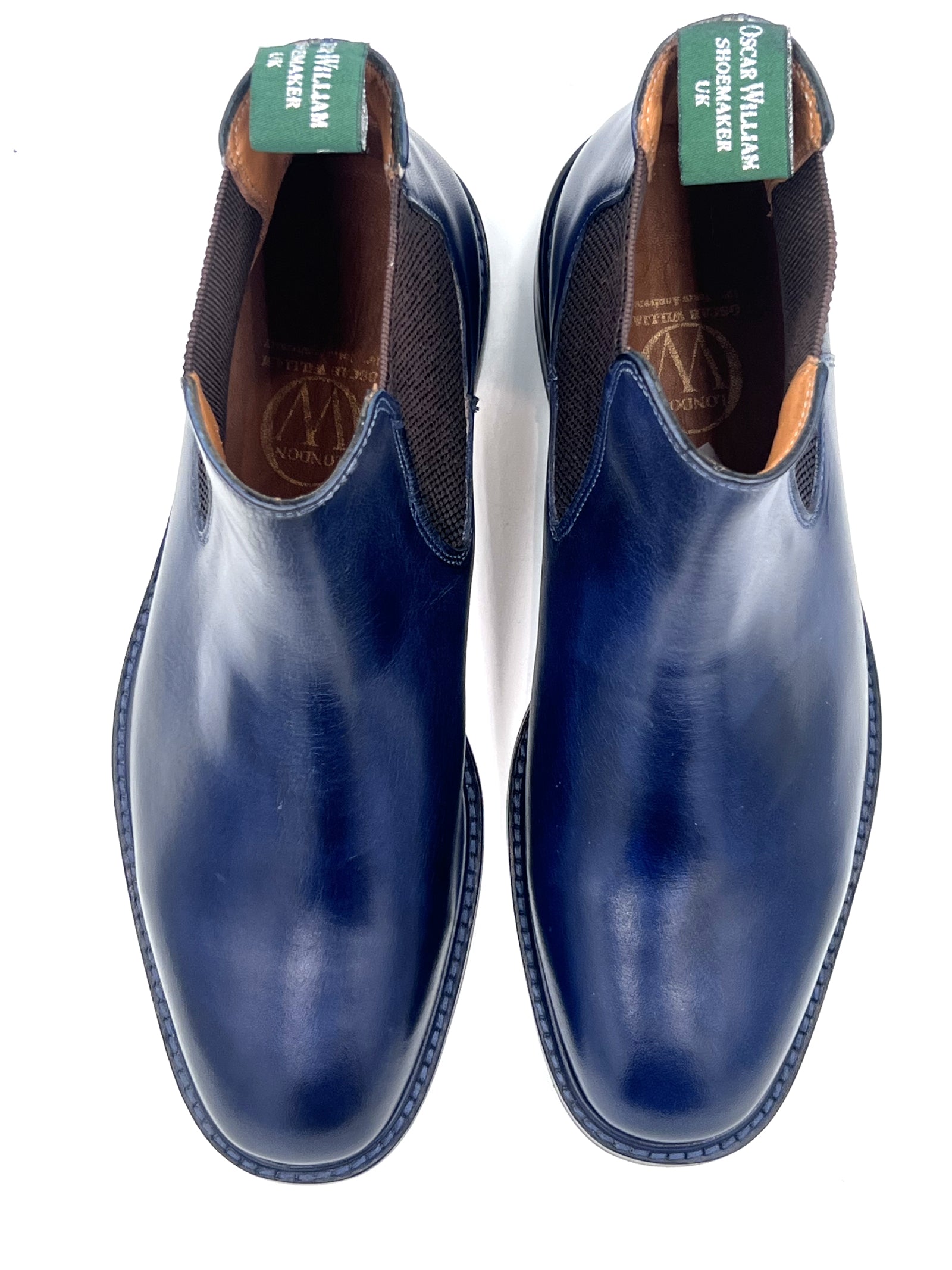 Navy Blue Leather Chelsea Boots | Handmade Studded Sole