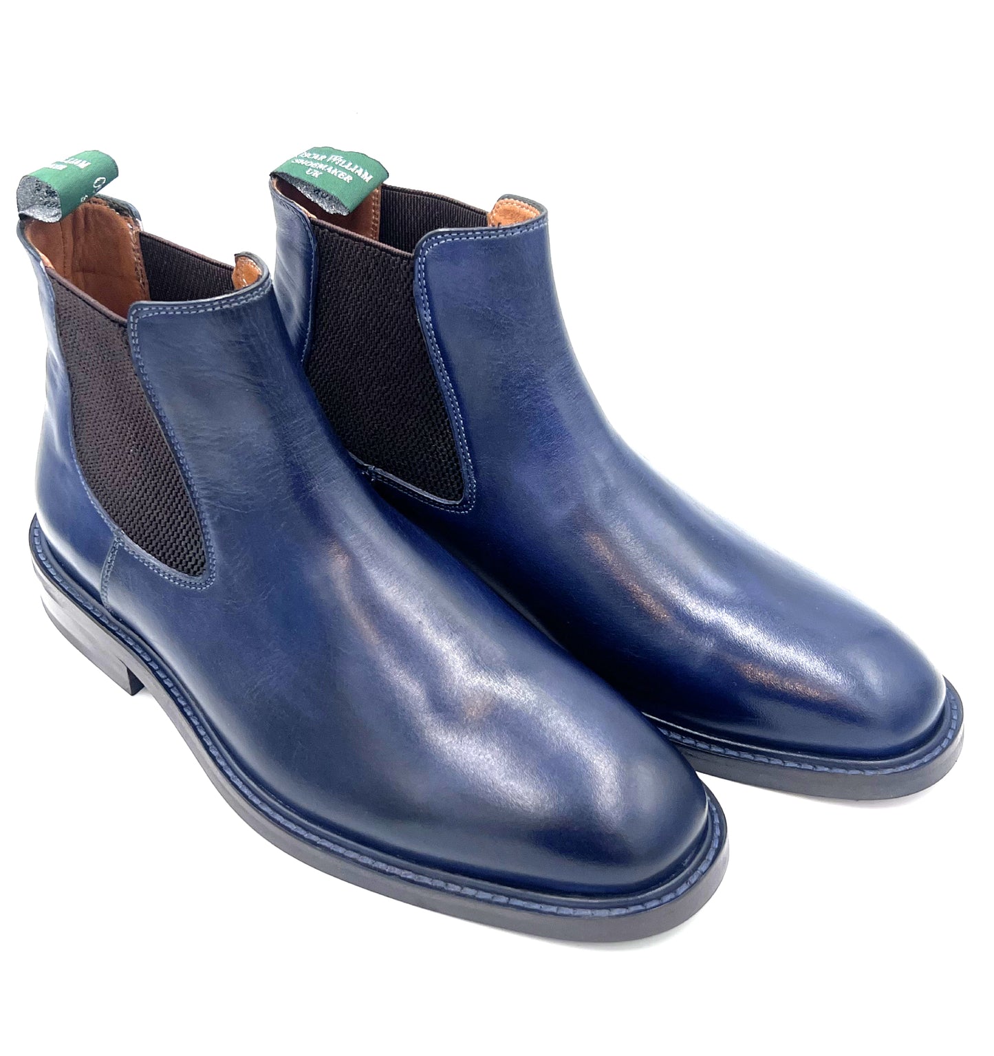 Handmade Classic Chelsea Boots – Navy Blue with Studded Sole