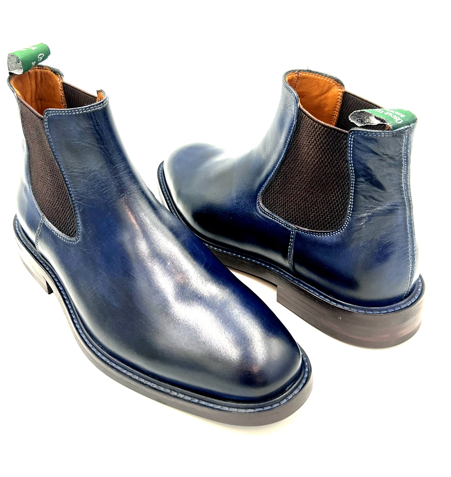 Handmade Classic Chelsea Boots – Navy Blue with Studded Sole