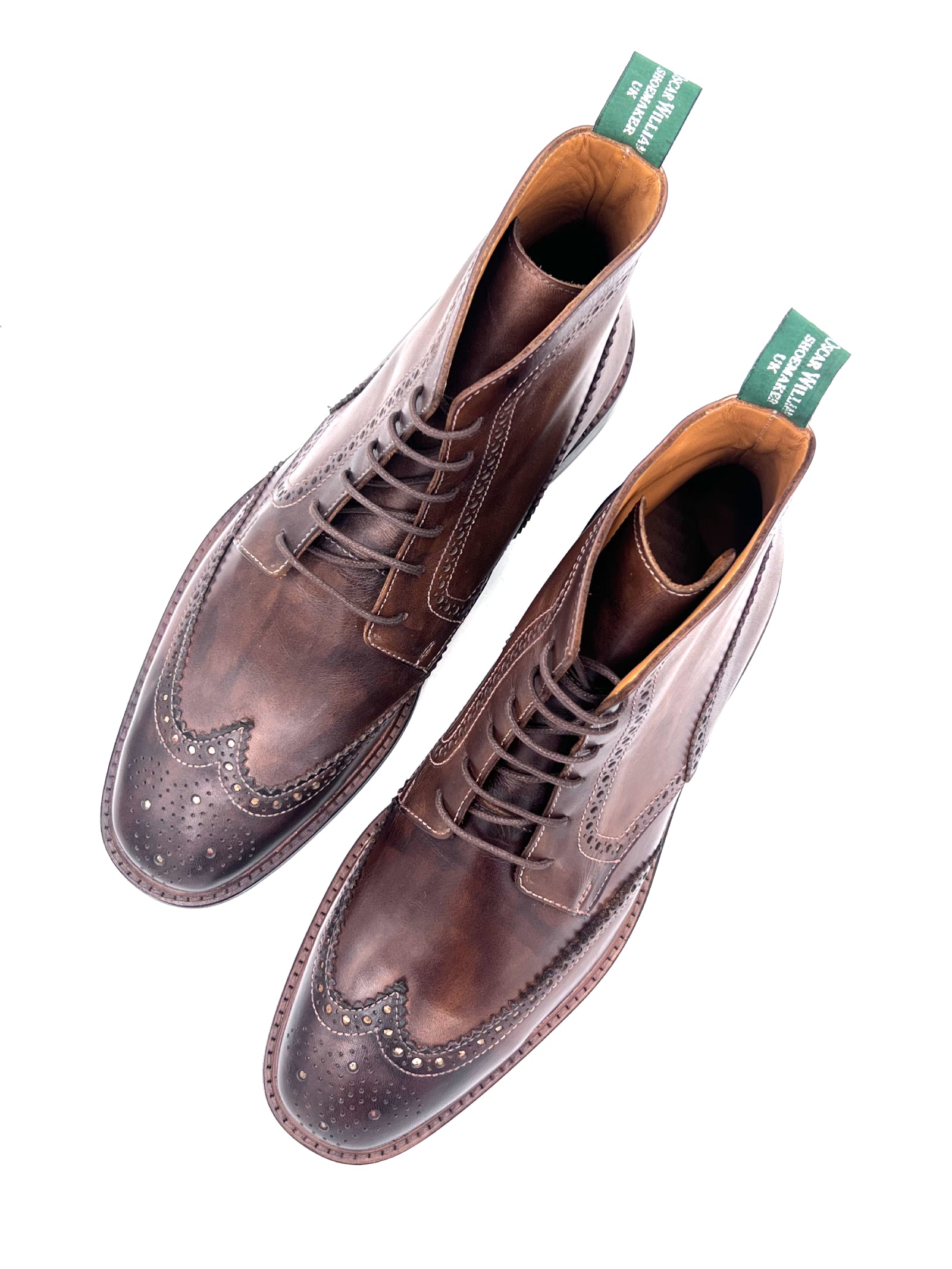 Chocolate Leather Brogue Boots | Studded Rubber Sole Boots