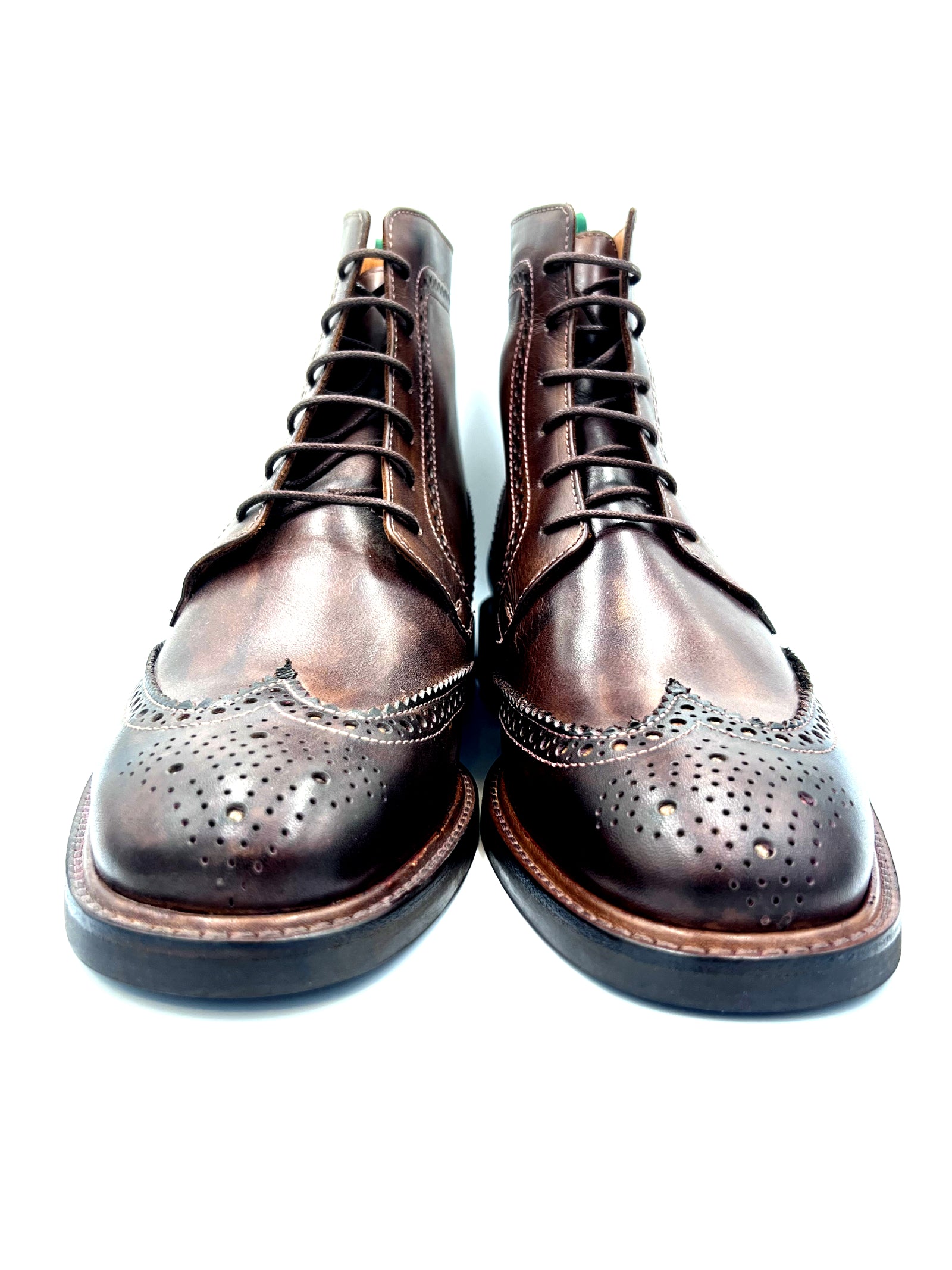 Chocolate Leather Brogue Boots | Studded Rubber Sole Boots
