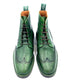 Green Patina Brogue Boots | Hand-Painted Leather Wingtip Boots