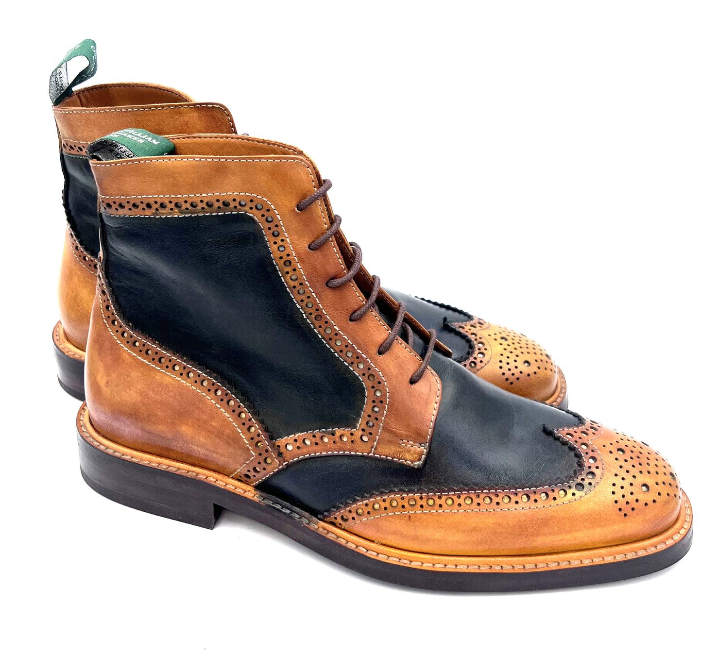 Oscar William Brogue Boots – Light Tan / Navy Blue Mix Patina