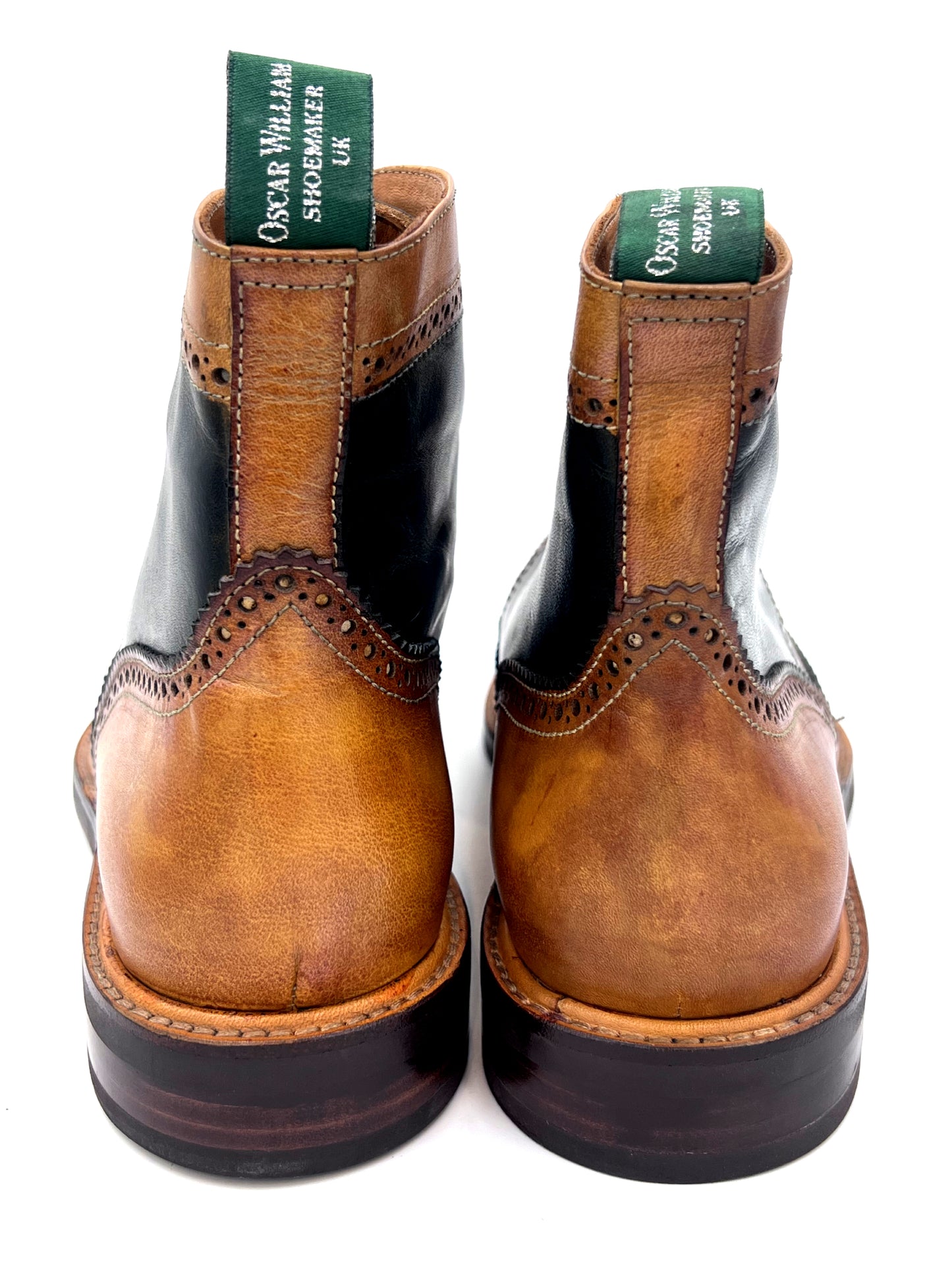 Oscar William Brogue Boots – Light Tan / Navy Blue Mix Patina
