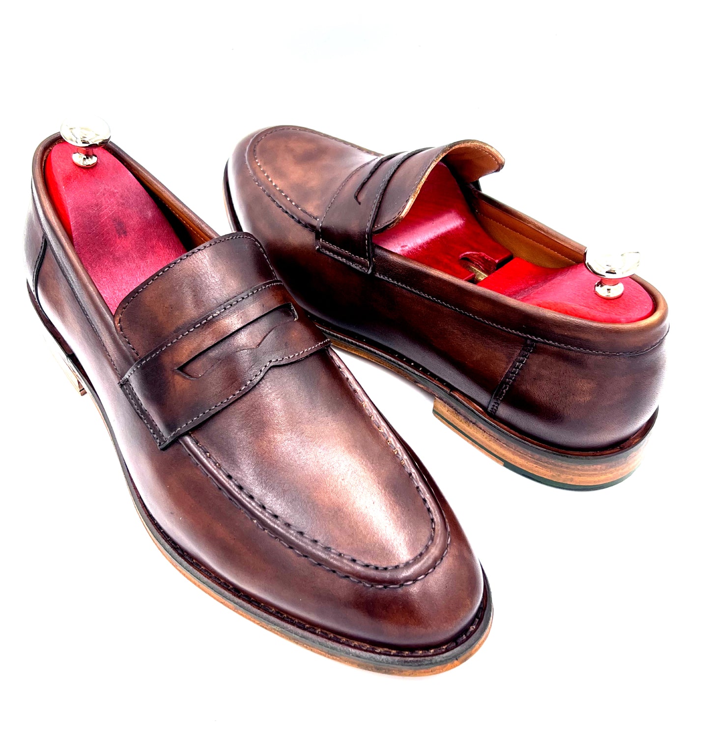 Oscar William Penny Loafer – Shaded Brown Patina