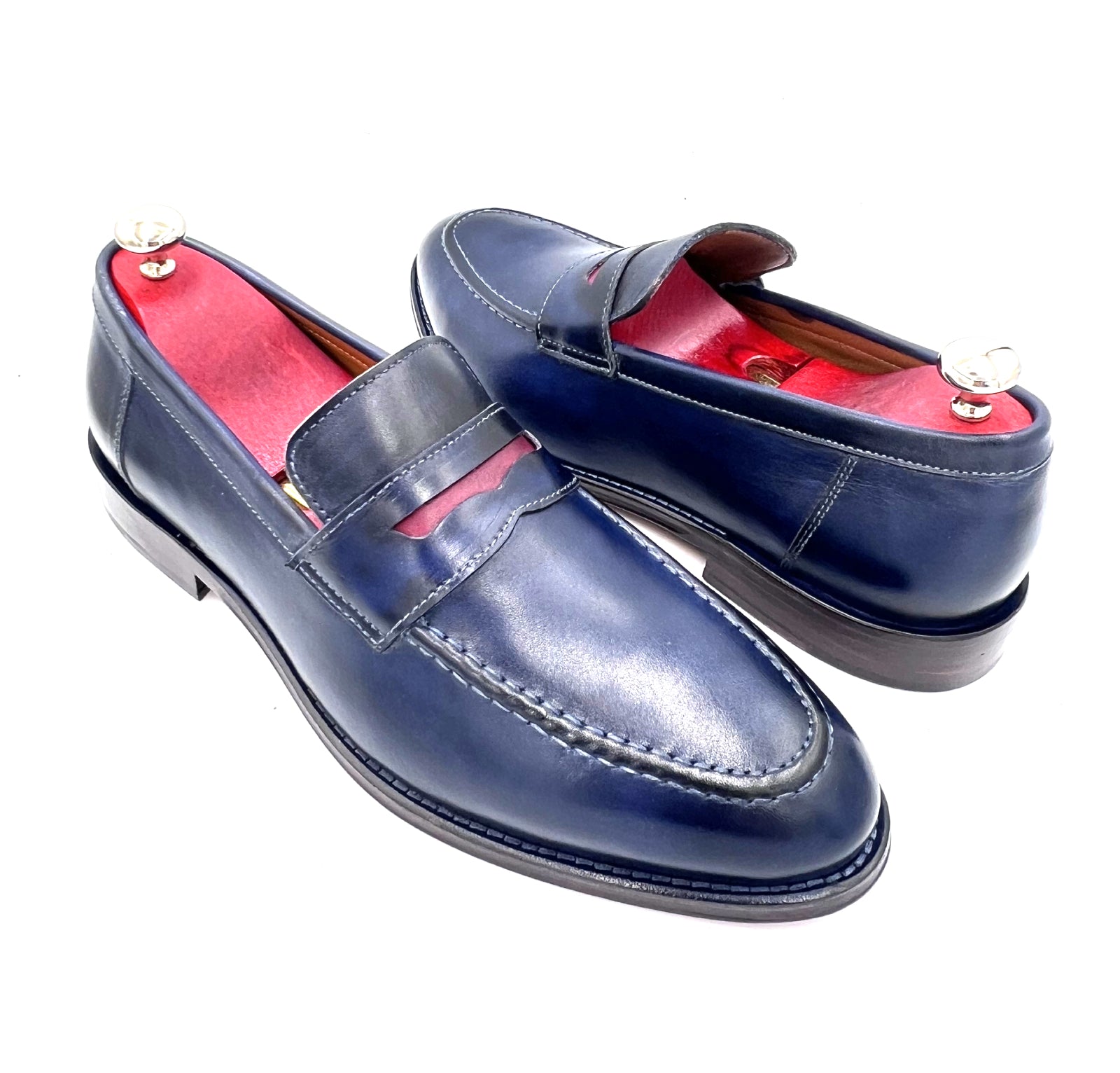 Oscar William Navy Blue Penny Loafers – Leather Sole
