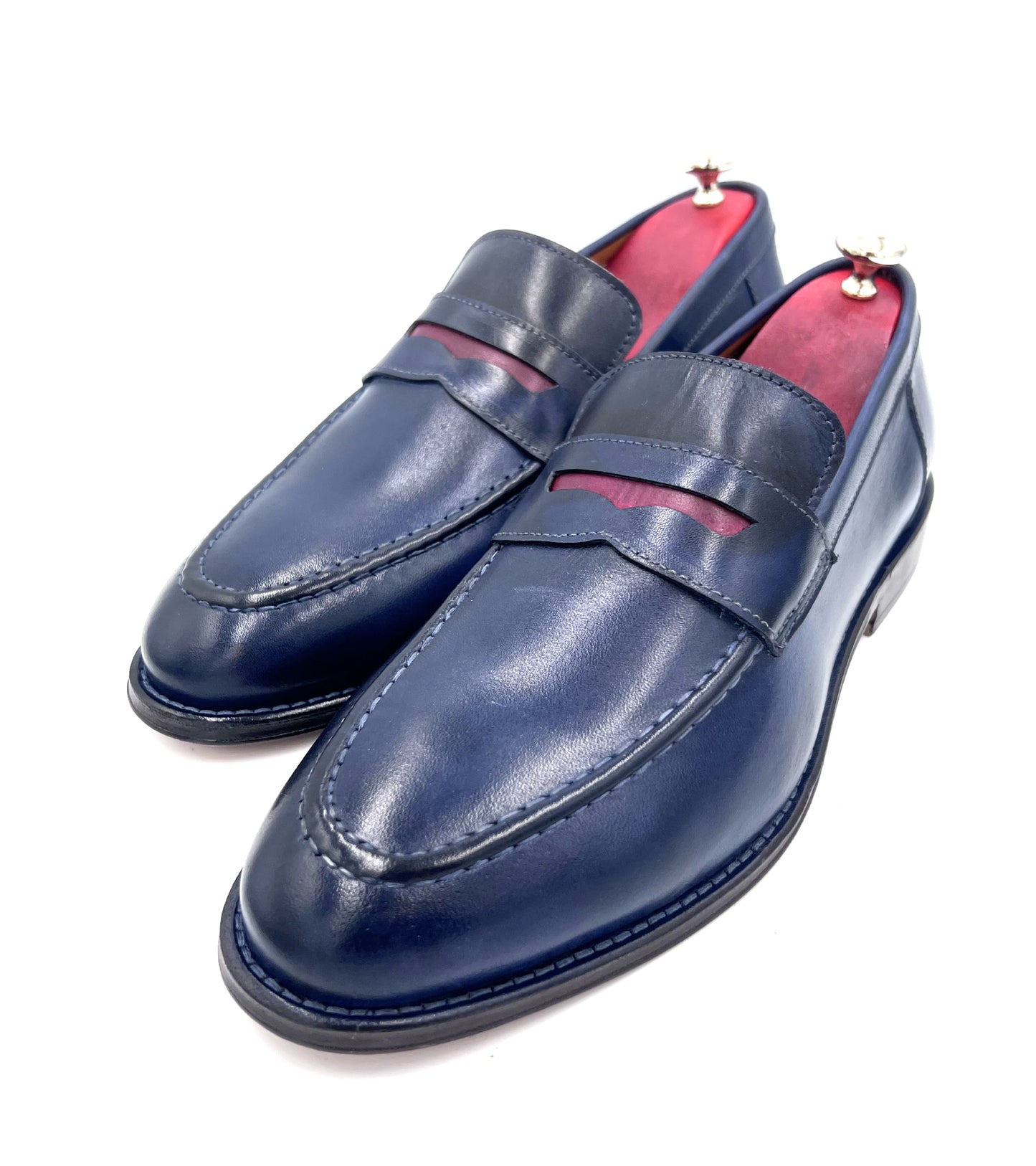 Oscar William Penny Loafers – Navy Blue | Leather Sole