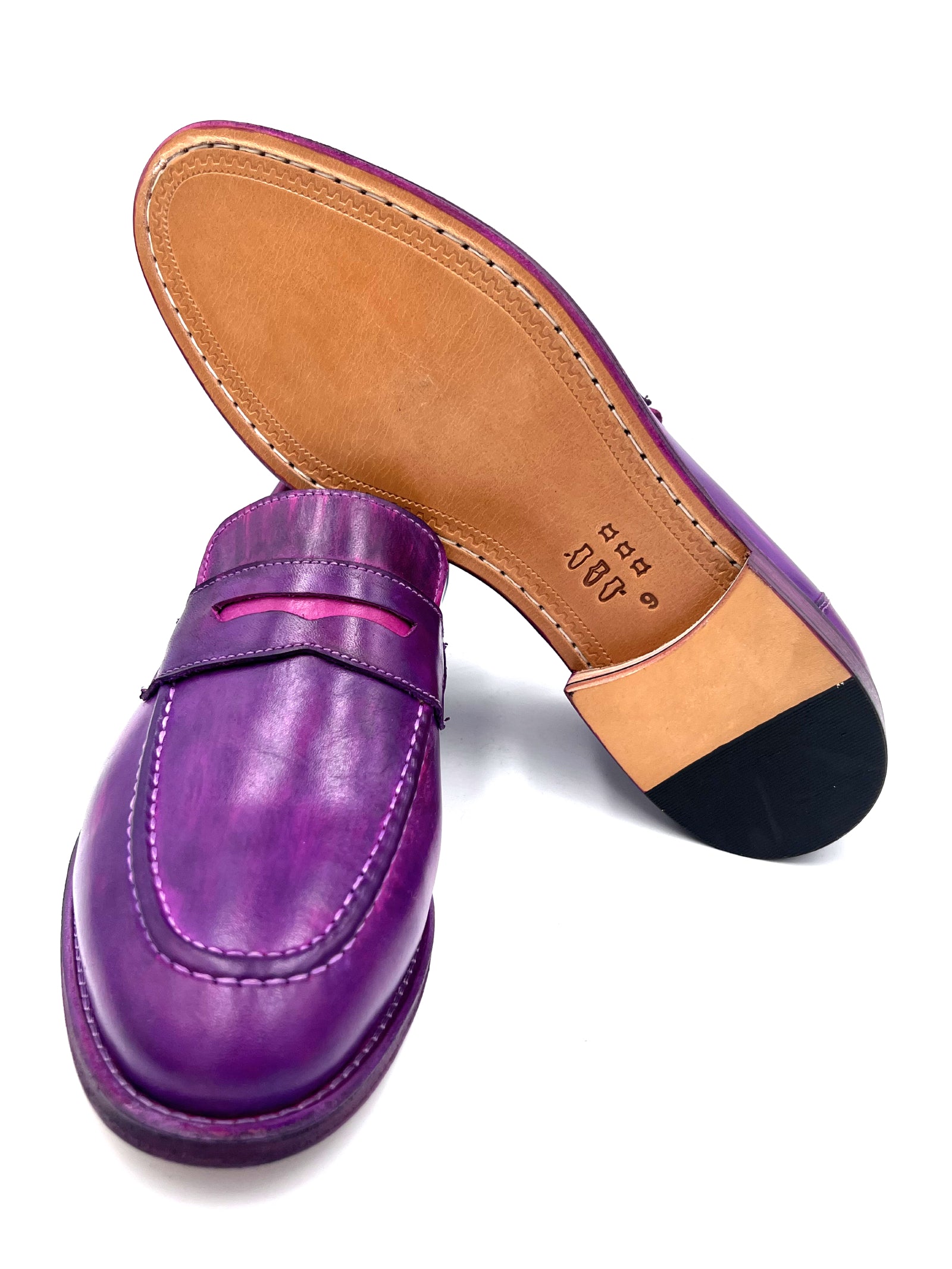 Oscar William Purple Patina Penny Loafers – Leather Sole