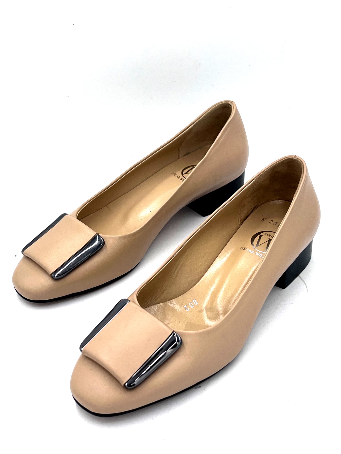 Women’s Beige Leather Shoes with Buckle – Leather Sole