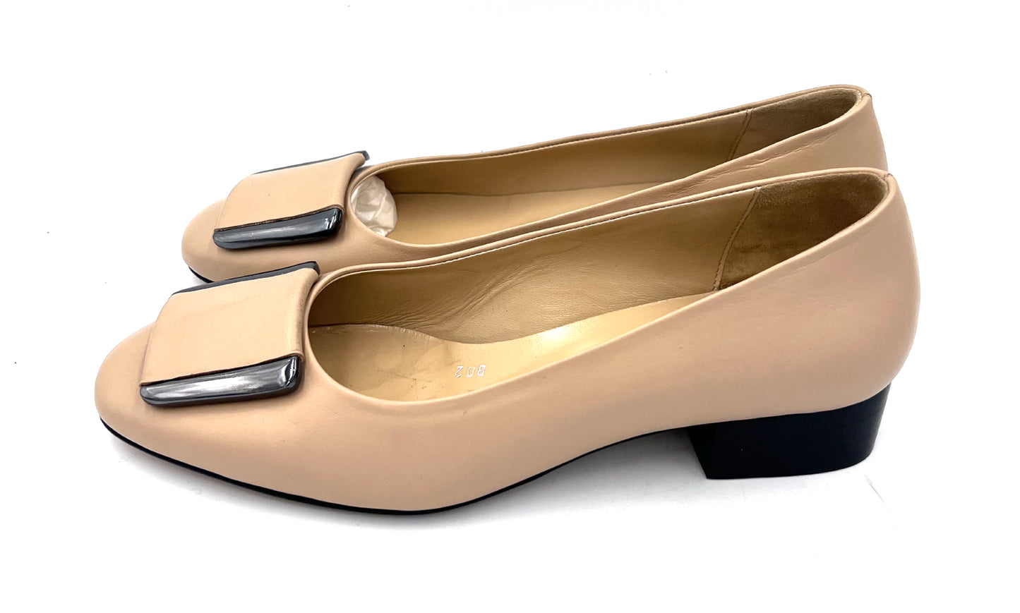 Women’s Beige Leather Shoes with Buckle – Leather Sole